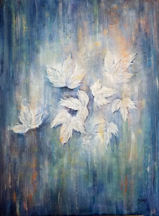 Painting titled "Automne en bleu" by Marian Cobos, Original Artwork, Acrylic