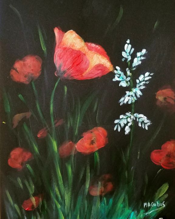 Painting titled "Coquelicot" by Marian Cobos, Original Artwork, Acrylic