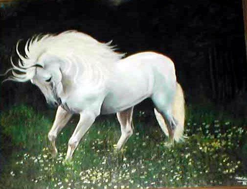 Pintura intitulada "Cheval blanc" por Marian Cobos, Obras de arte originais