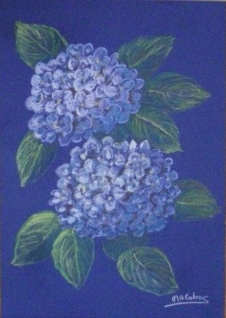 Painting titled "Hortensias bleus" by Marian Cobos, Original Artwork