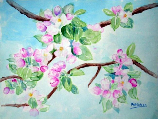 Painting titled "Pommier fleuri" by Marian Cobos, Original Artwork