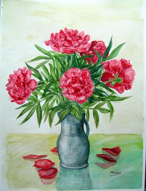 Painting titled "Pivoines" by Marian Cobos, Original Artwork