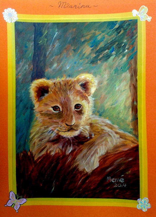 Painting titled "Lionceau" by Marian Cobos, Original Artwork, Acrylic