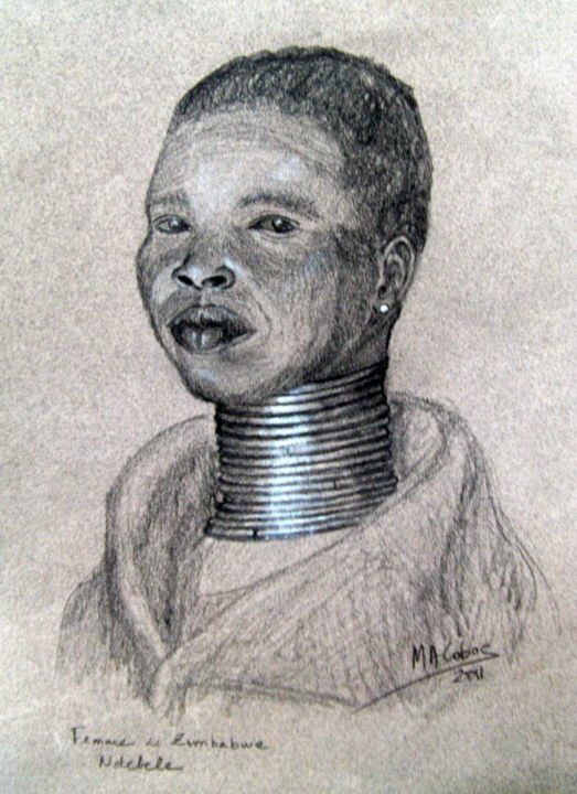 Peinture intitulée "Femme du Zimbabwe" par Marian Cobos, Œuvre d'art originale, Autre