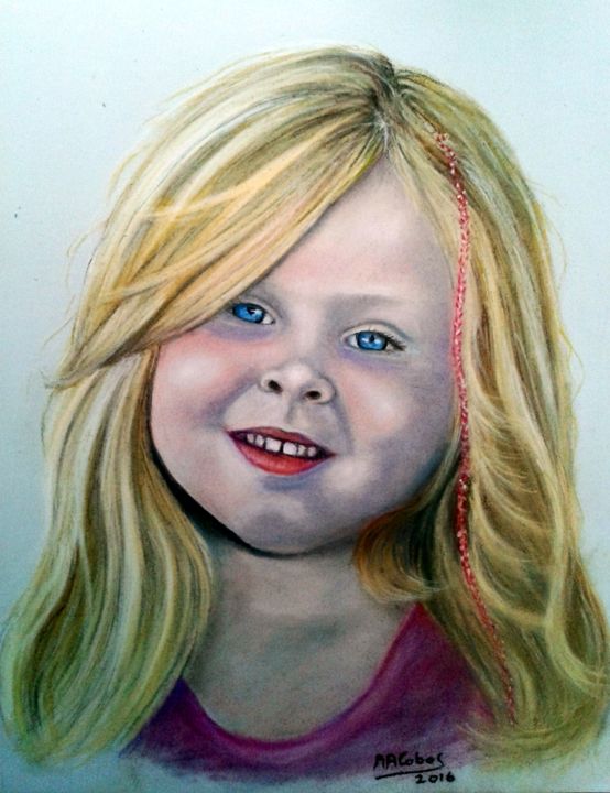 Drawing titled "Ma petite-fille Luna" by Marian Cobos, Original Artwork, Pastel