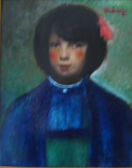 Painting titled "la fille en blue" by Marian Condruz, Original Artwork