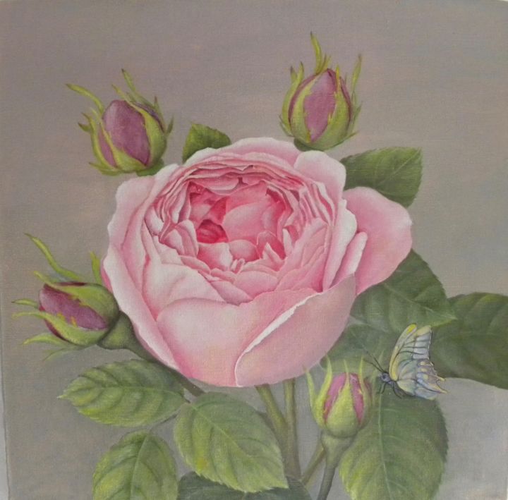 Painting titled "Rose anglaise et pa…" by Maria N-F-B, Original Artwork, Oil
