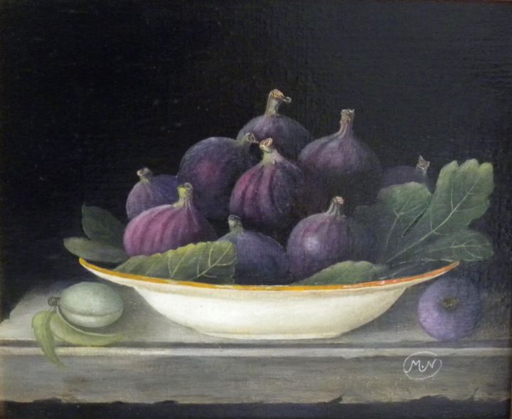 Painting titled "Assiette de figues" by Maria N-F-B, Original Artwork, Oil