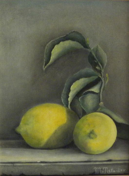 Painting titled "Citrons" by Maria N-F-B, Original Artwork, Oil