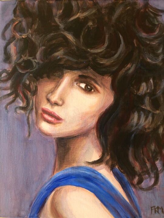 Painting titled "Lady with curly hair" by Mariann Fodor-Kosztolányi, Original Artwork, Acrylic