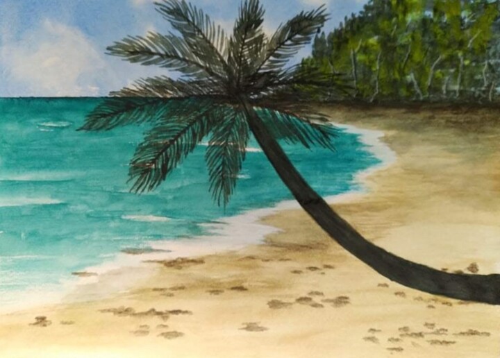 Painting titled "A Day At The Beach…" by Mariann Skears, Original Artwork, Watercolor