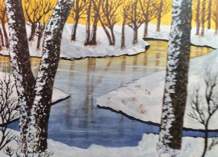 Painting titled "Beautiful Snow At T…" by Mariann Skears, Original Artwork, Watercolor