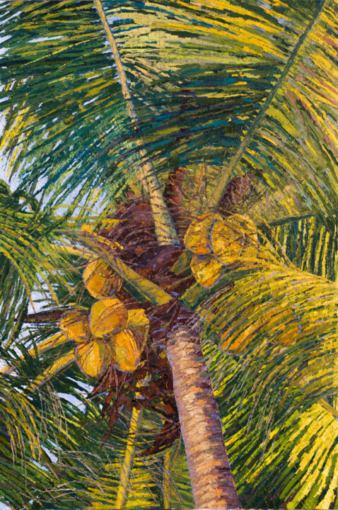Картина под названием "Пальма. Утро Palm T…" - Marianna Chayka, Подлинное произведение искусства, Масло Установлен на Деревя…