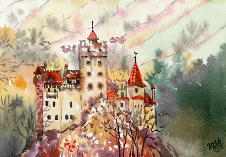 Pintura intitulada ""Dracula's Castle b…" por Marianna Sovyk, Obras de arte originais, Aquarela