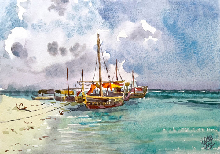 Schilderij getiteld "Zanzibar" door Marianna Sovyk, Origineel Kunstwerk, Aquarel