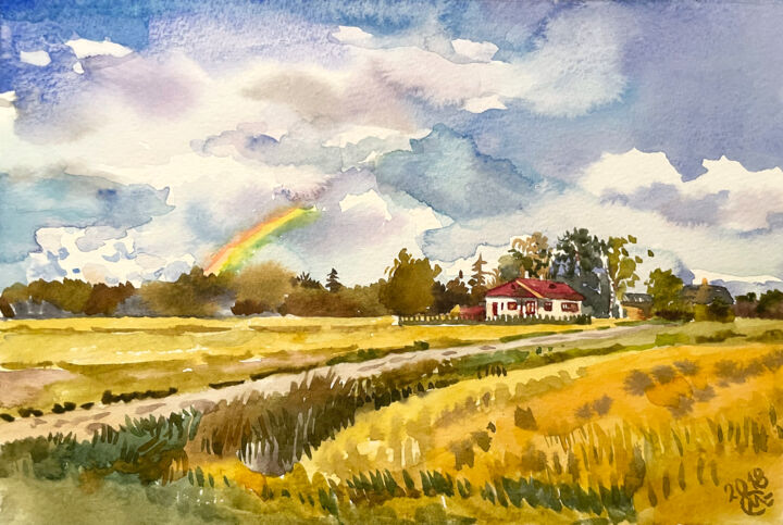 Schilderij getiteld "Rainbow on the way…" door Marianna Sovyk, Origineel Kunstwerk, Aquarel