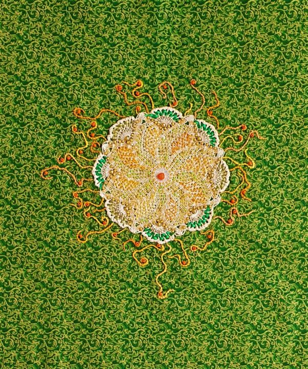 Art textile intitulée "Une des mille fleurs" par Marianne Camus, Œuvre d'art originale, Broderie