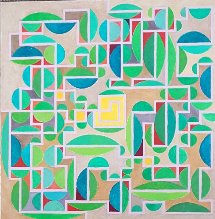 Peinture intitulée "Labyrinthe jardin f…" par Marianne Camus, Œuvre d'art originale, Huile