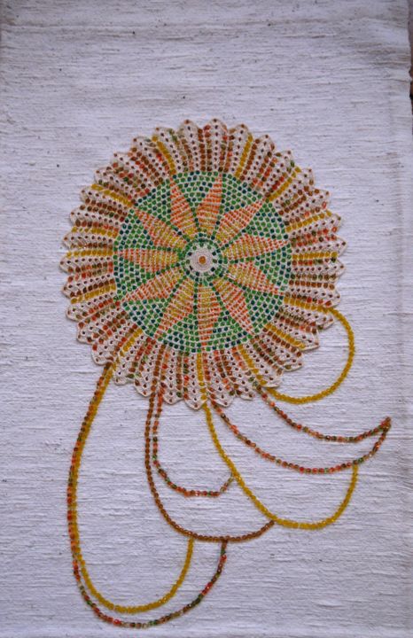 Textile Art titled "early-autumn-mandal…" by Marianne Camus, Original Artwork