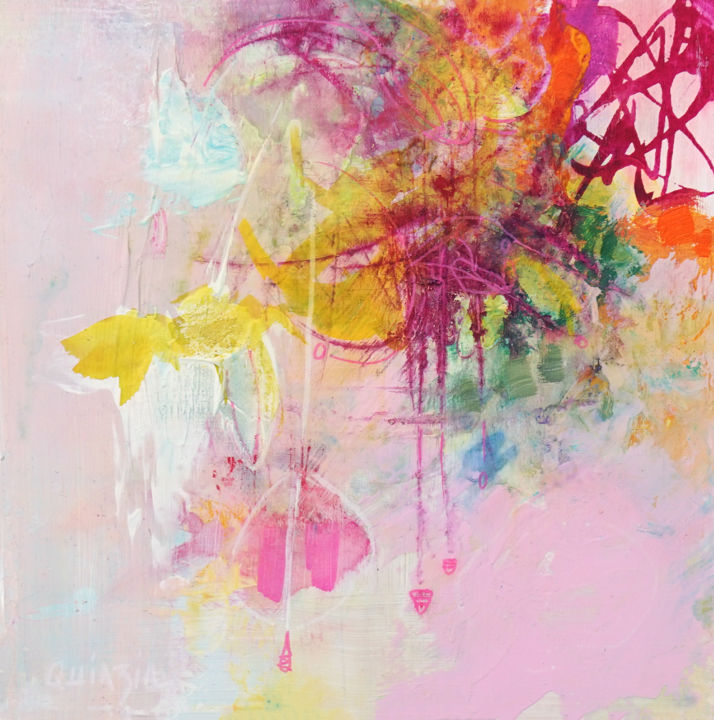 Painting titled ""Pink Ladie"" by Marianne Quinzin, Original Artwork, Acrylic