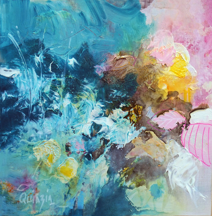 Painting titled "# Bloom 07- Jardin…" by Marianne Quinzin, Original Artwork, Acrylic Mounted on Wood Panel