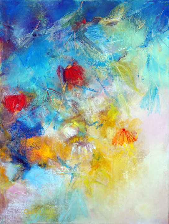 Painting titled "# Bloom -10" by Marianne Quinzin, Original Artwork, Oil Mounted on Wood Stretcher frame
