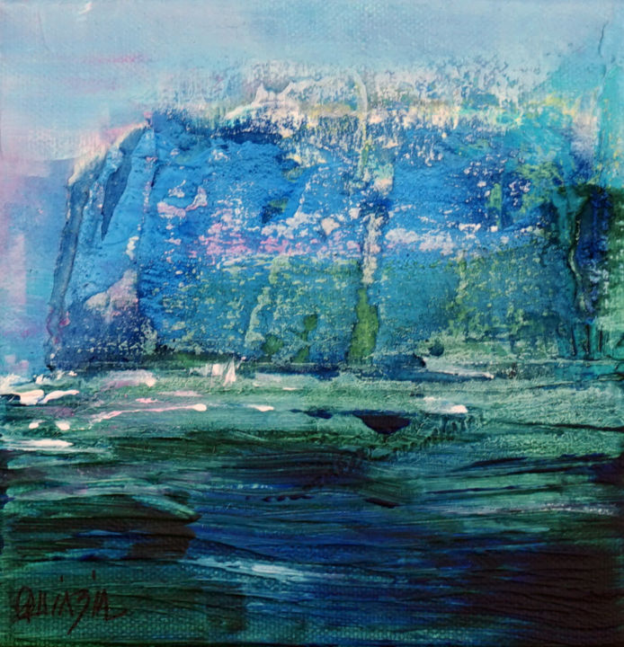 Pittura intitolato ""La falaise bleue"" da Marianne Quinzin, Opera d'arte originale, Acrilico Montato su Telaio per barella…