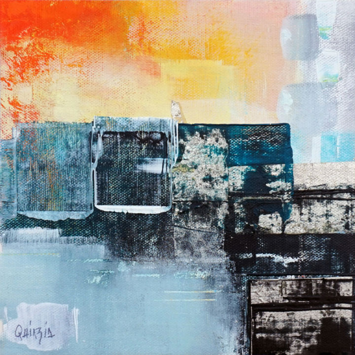 Painting titled "Entrée au port" by Marianne Quinzin, Original Artwork, Acrylic Mounted on Wood Panel