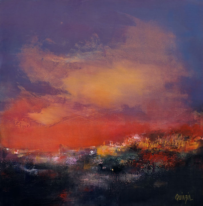 Painting titled "Sun rise" by Marianne Quinzin, Original Artwork, Acrylic Mounted on Wood Stretcher frame