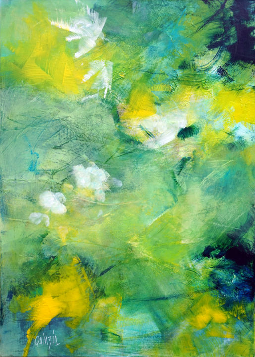 Pittura intitolato ""Light green"" da Marianne Quinzin, Opera d'arte originale, Acrilico Montato su Telaio per barella in le…