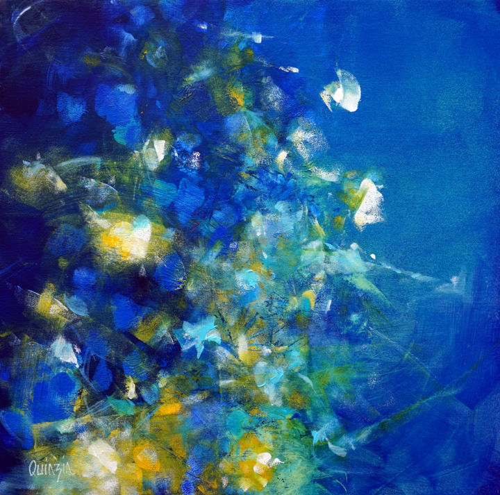 Painting titled "Jardin aquatique 4" by Marianne Quinzin, Original Artwork, Acrylic Mounted on Wood Stretcher frame