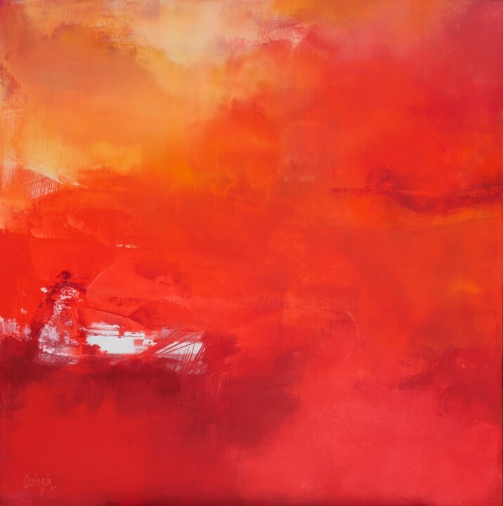 Painting titled "White light / Red h…" by Marianne Quinzin, Original Artwork, Acrylic Mounted on Wood Stretcher frame