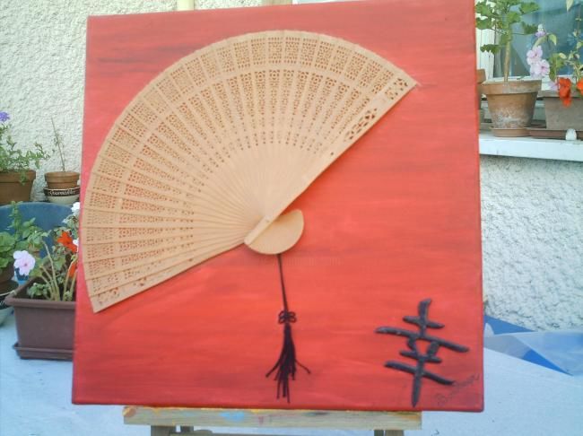 Painting titled "eventail d'asie" by Marianne, Original Artwork