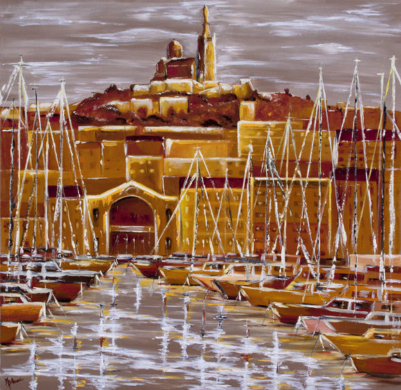 Painting titled "LE PORT DE MARSEILLE" by Marianne Blanc, Original Artwork, Oil