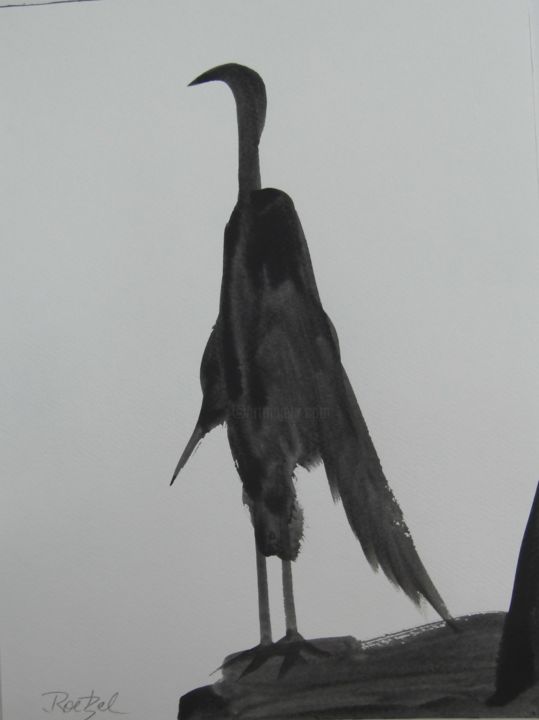 Dibujo titulada "vogel-am-berg.jpg" por Marianne Roetzel, Obra de arte original, Tinta