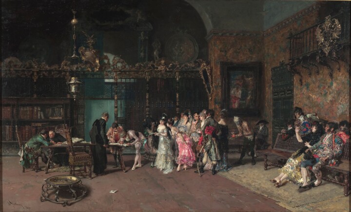 Pittura intitolato "The Spanish Wedding" da Mariano Fortuny, Opera d'arte originale, Olio