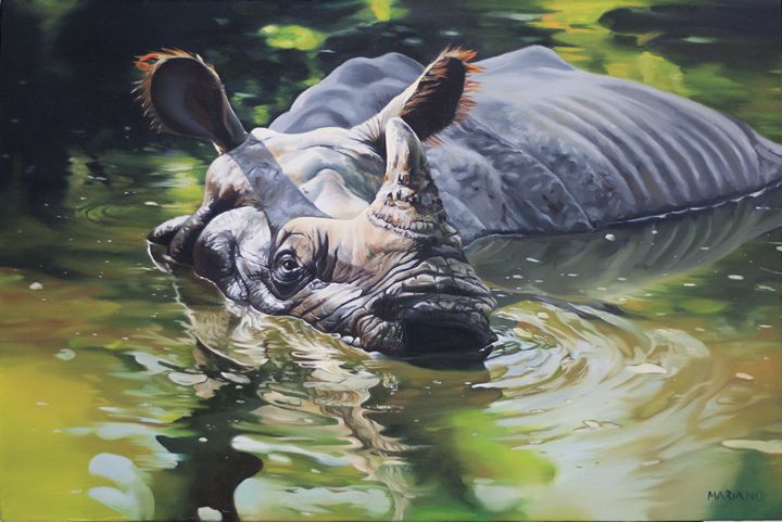Malerei mit dem Titel "Rinoceronte" von Mariano, Original-Kunstwerk, Öl