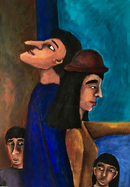 Peinture intitulée "Family Portrait" par Maria Demidova, Œuvre d'art originale, Tempera