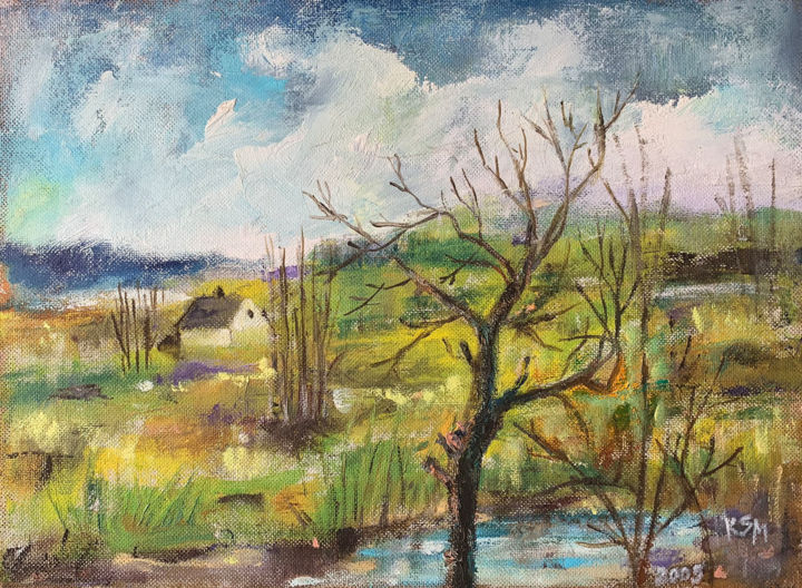 Painting titled "EARLY SPRING" by Marie Kantorová Selmiová, Original Artwork, Oil