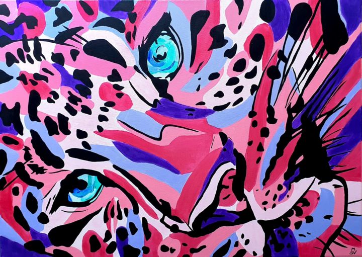 Pittura intitolato "Pink cheetah" da Maria Sabrina Viviani, Opera d'arte originale, Acrilico Montato su Telaio per barella i…