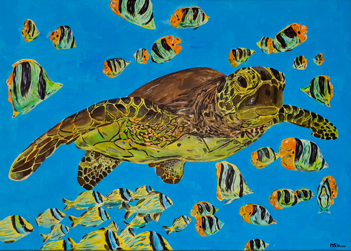 Peinture intitulée "Turtle" par Maria Sabrina Viviani, Œuvre d'art originale, Acrylique Monté sur Châssis en bois