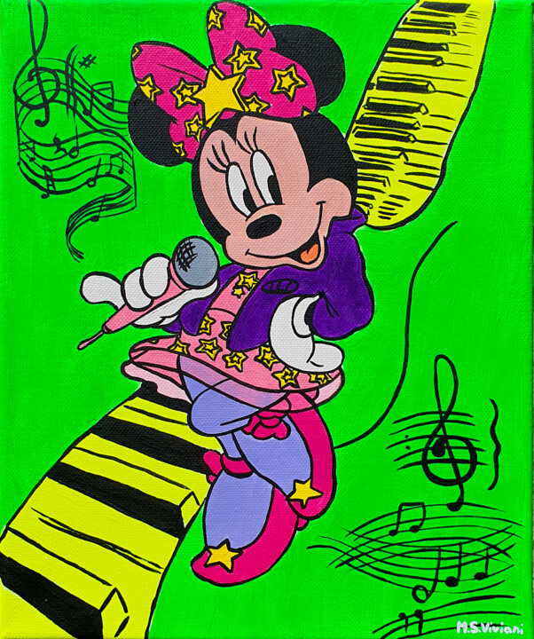 Painting titled "Minnie Singer" by Maria Sabrina Viviani, Original Artwork, Acrylic Mounted on Wood Stretcher frame