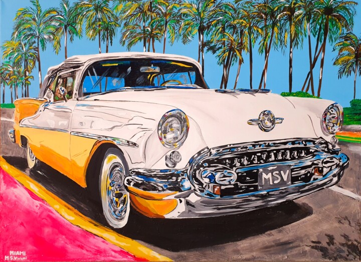 Painting titled "Ocean Drive" by Maria Sabrina Viviani, Original Artwork, Acrylic Mounted on Wood Stretcher frame