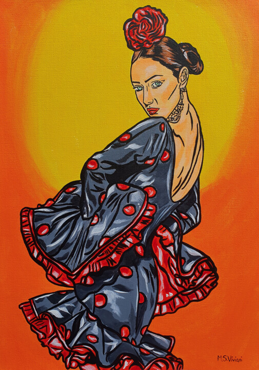 Peinture intitulée "Flamenco dress" par Maria Sabrina Viviani, Œuvre d'art originale, Acrylique