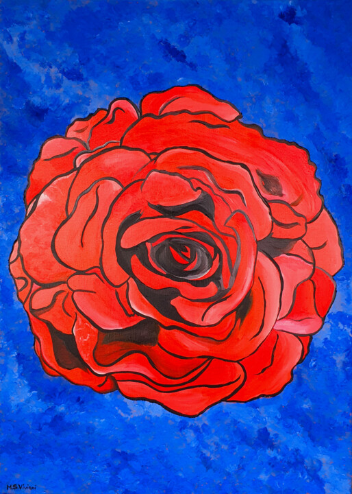 Painting titled "Red rose" by Maria Sabrina Viviani, Original Artwork, Acrylic