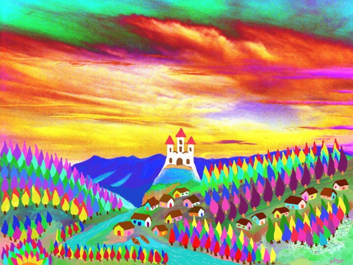Arte digitale intitolato "paesaggio colorato" da Mariateresa Sala, Opera d'arte originale, Pittura digitale