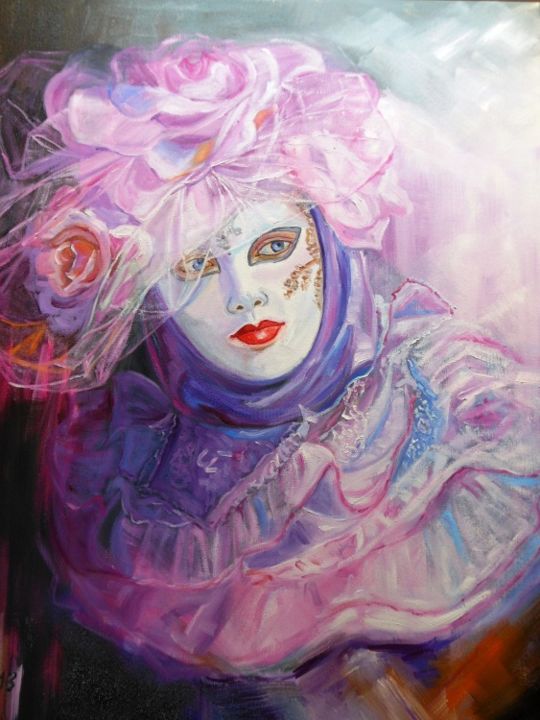 Painting titled "Mascara veneciana" by Maria Teresa Aroz Ibañez, Original Artwork