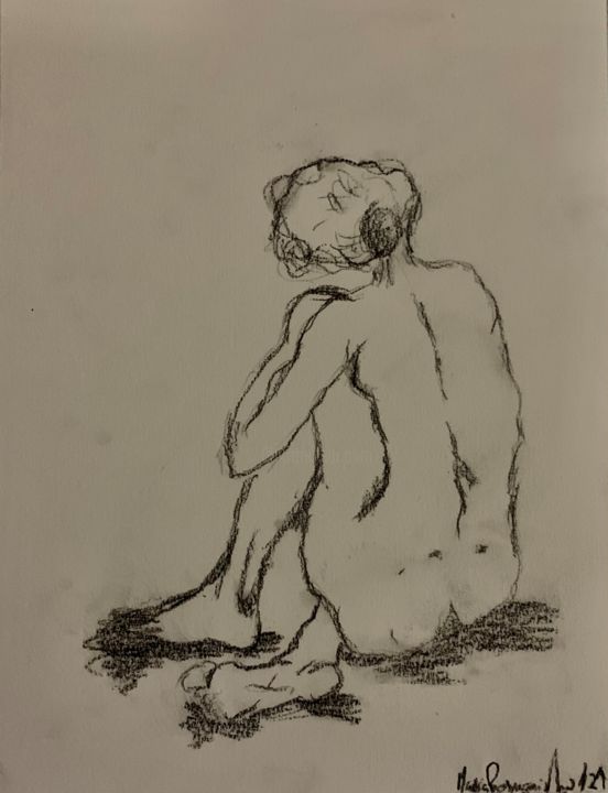 Disegno intitolato "Naked women sitting…" da Maria Rosmaninho, Opera d'arte originale, Matita