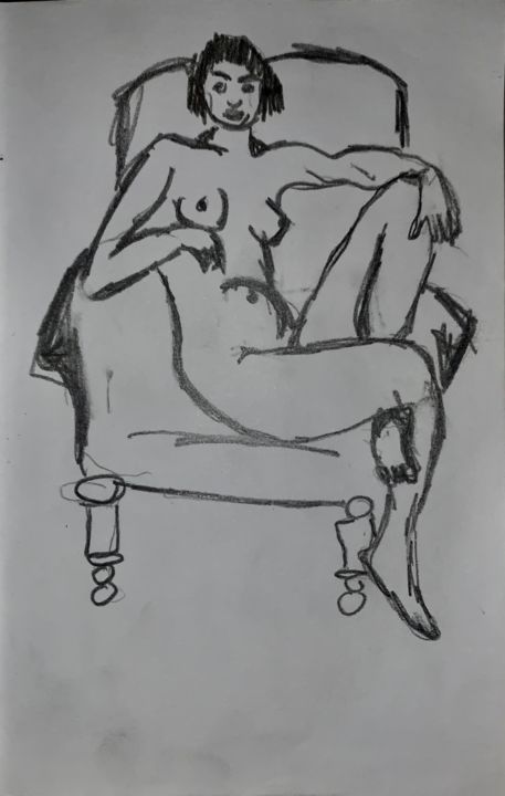 Drawing titled "Naked women on a ch…" by Maria Rosmaninho, Original Artwork, Charcoal