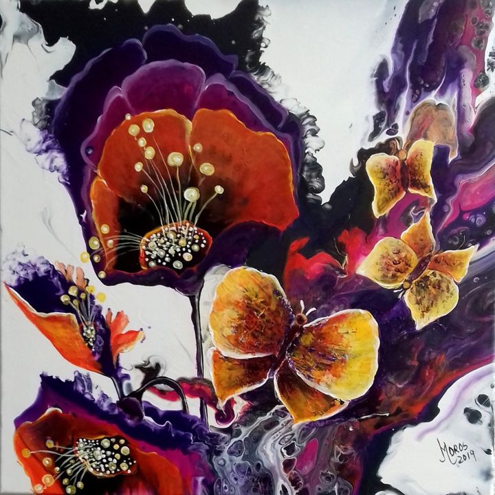 Malerei mit dem Titel "Butterflies and Ane…" von Mariana Oros, Original-Kunstwerk, Acryl